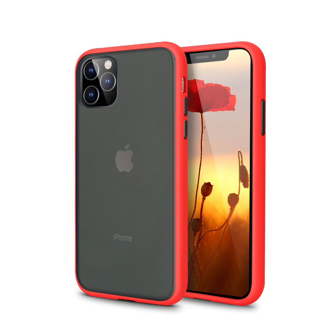 iPHONE 11 (6.1 in) Slim Matte Hybrid Bumper Case (Black Red)